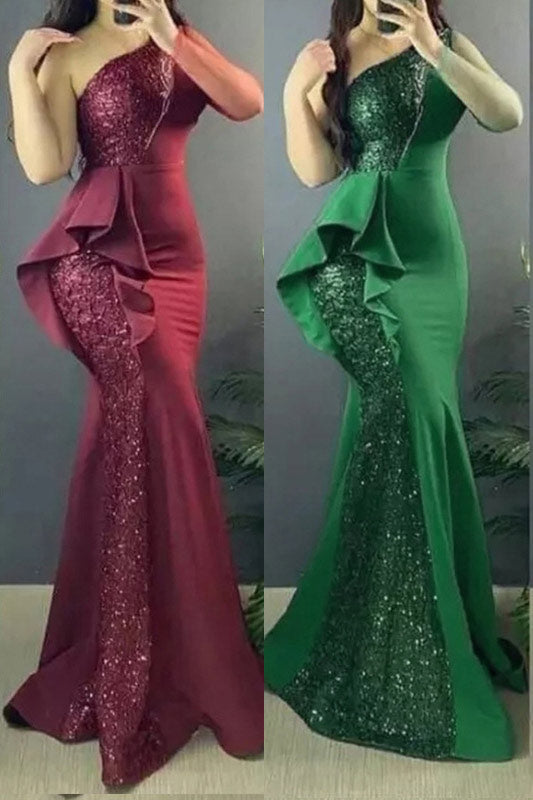 Burgundy One Shoulder Mermaid Gown for Glamorous Elegance