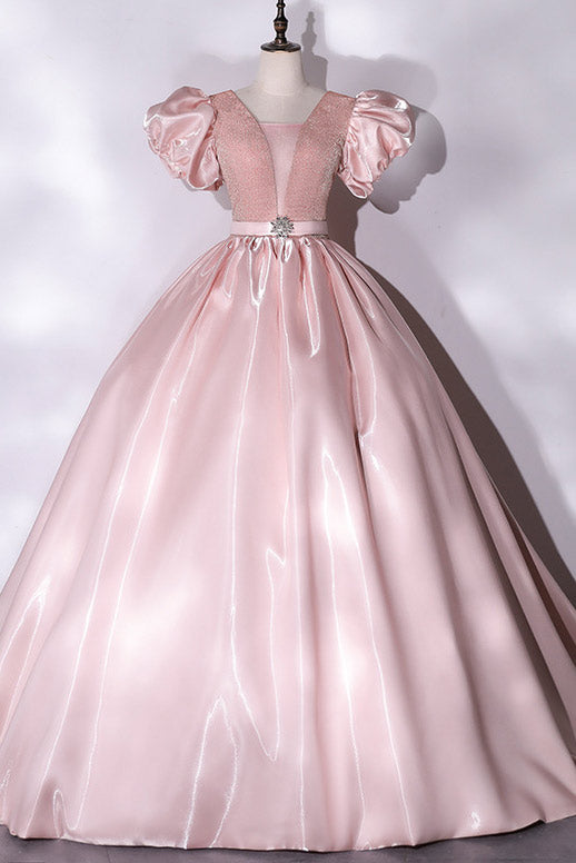 Pink Short Sleeves Ball Gown for Sweet Prom Elegance