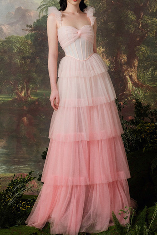 Gorgeous Pink A-Line Tulle Prom Gown for Dreamy Elegance