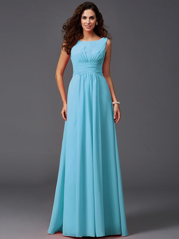 Chic Ruffles Sleeveless Long Chiffon Bridesmaid Gowns