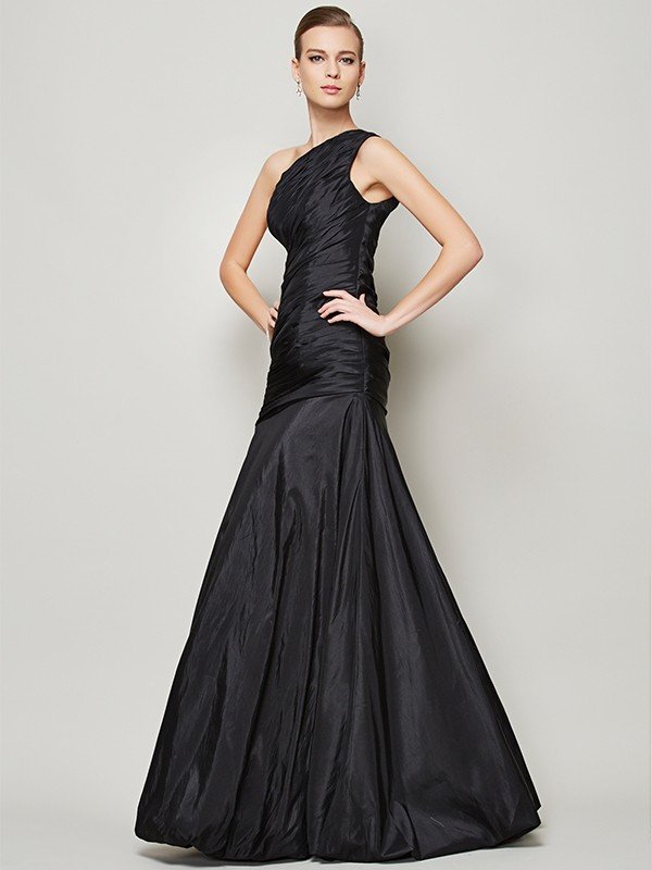 Classy One-Shoulders Pleats Long Taffeta Sleeveless Bridesmaid Gowns