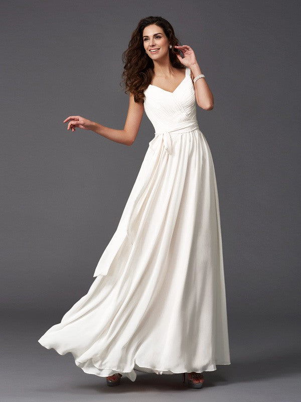 Charming Straps Sash/Ribbon/Belt Sleeveless Long Chiffon Gowns