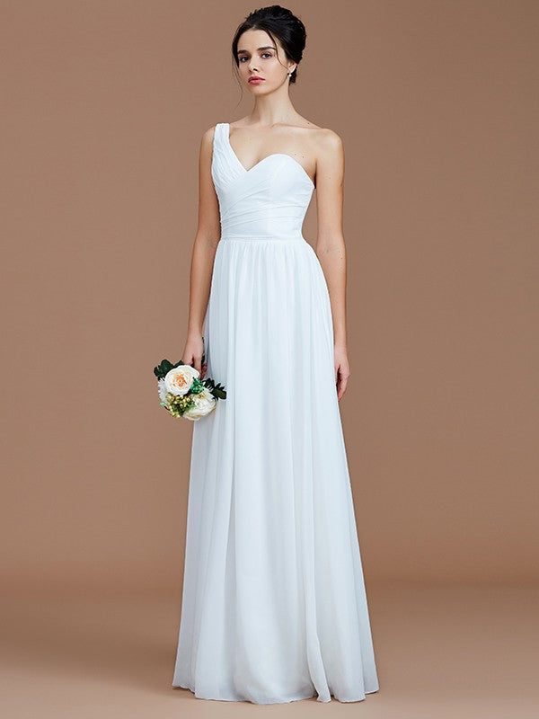 Classy One-Shoulder Ruched Chiffon Sleeveless Bridesmaid Gowns