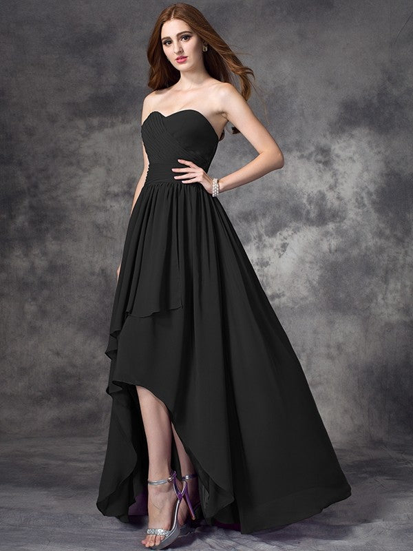 Gorgeous Sweetheart Ruffles Sleeveless High Low Chiffon Gowns