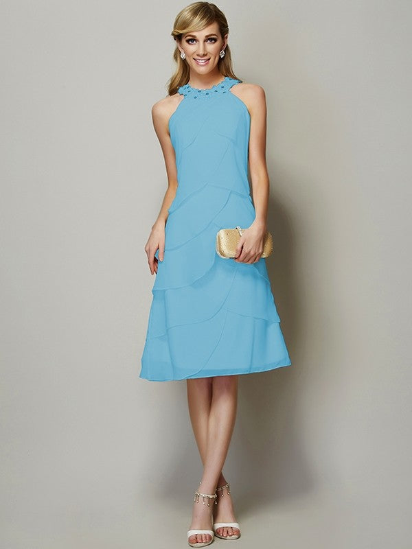 Modern Bateau Sleeveless Beading Short Chiffon Bridesmaids