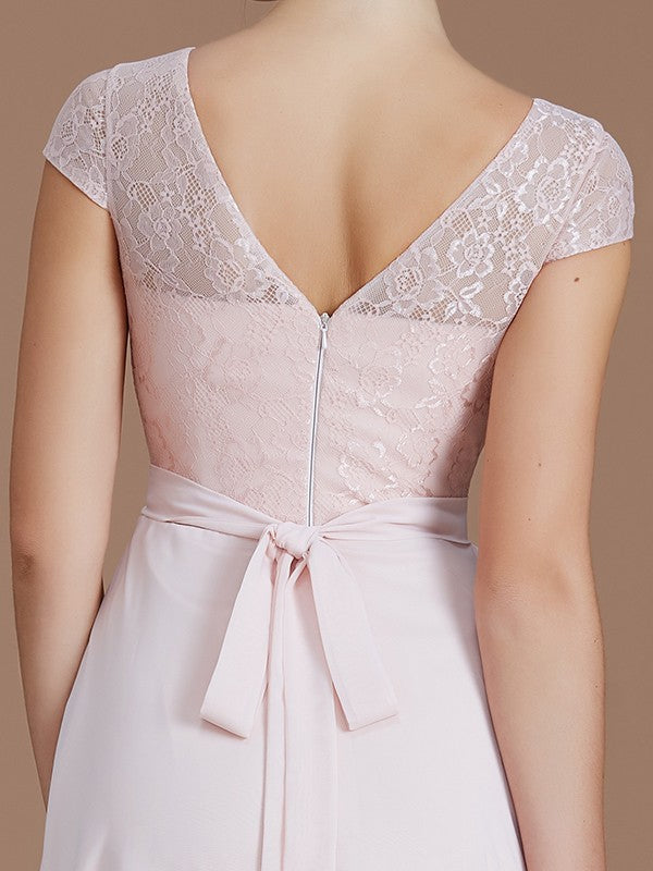 Modern Bateau Sleeveless Lace Chiffon Bridesmaid Gowns