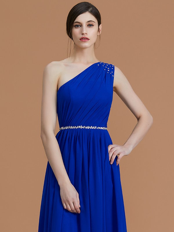 Classy One-Shoulders Beading Chiffon Sleeveless Bridesmaids