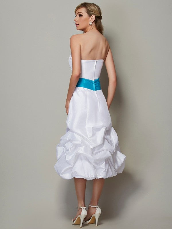 Charming Strapless Sleeveless Short Taffeta Bridesmaid Gowns