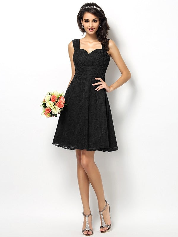 Charming Lace Sleeveless Straps Short Bridesmaid Dresses