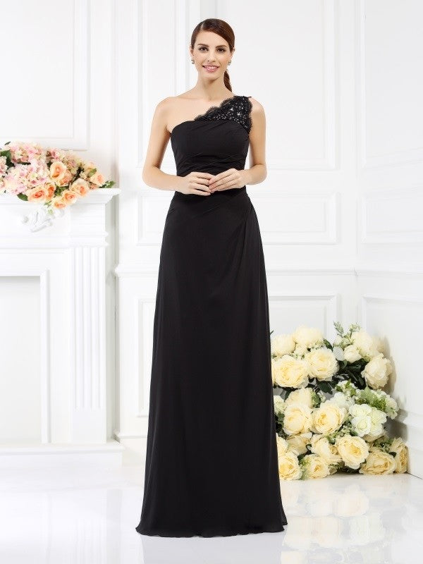 Classy One-Shoulders Long Satin Sleeveless Bridesmaid Gowns