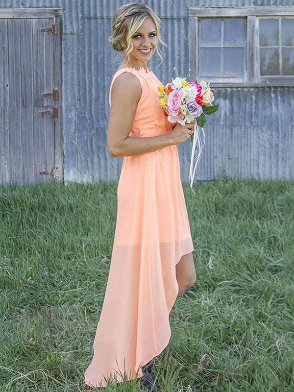 Charming Scoop Asymmetrical Chiffon Sleeveless Bridesmaid Gowns