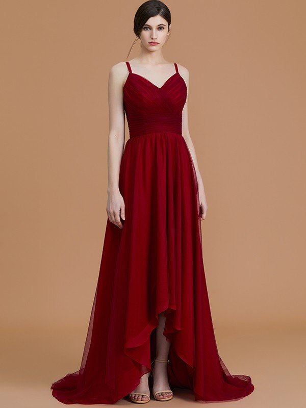 Charming Spaghetti Straps Asymmetrical Ruffles Chiffon Bridesmaids