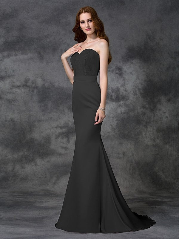 Mermaid Beading Sweetheart Long Satin Chiffon Bridesmaid Gowns