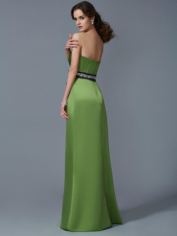 Charming Sash/Ribbon/Belt Long Satin Strapless Bridesmaid Gowns