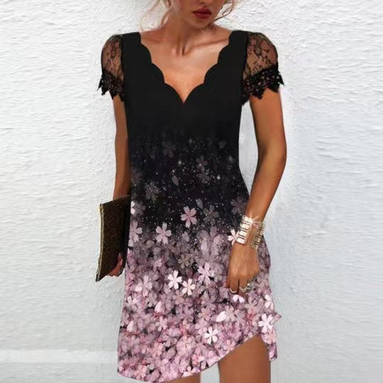 Elegant Floral Short Sleeve Mini Dress for Delicate Style