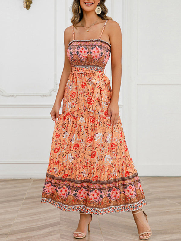 Long Strappy Bohemian Floral Maxi Dress