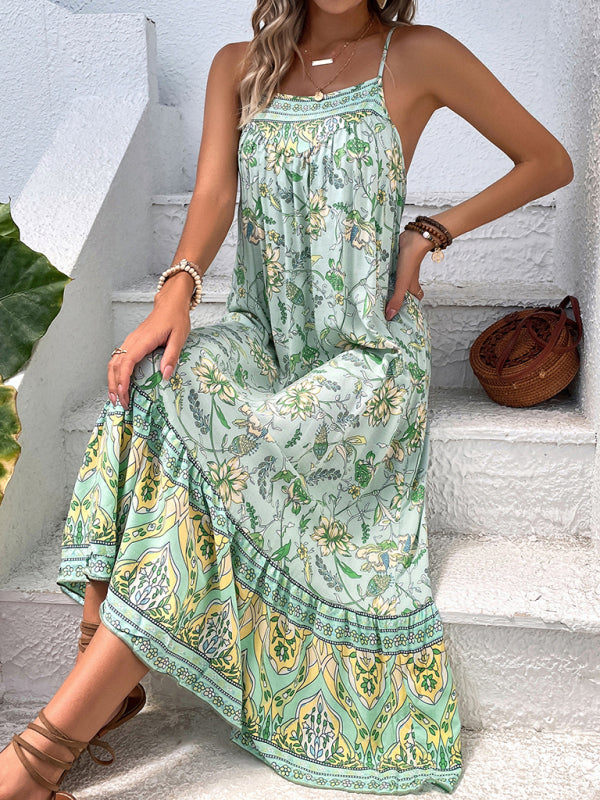 Fashionable Large Skirt Sling Sexy Vacation Dress