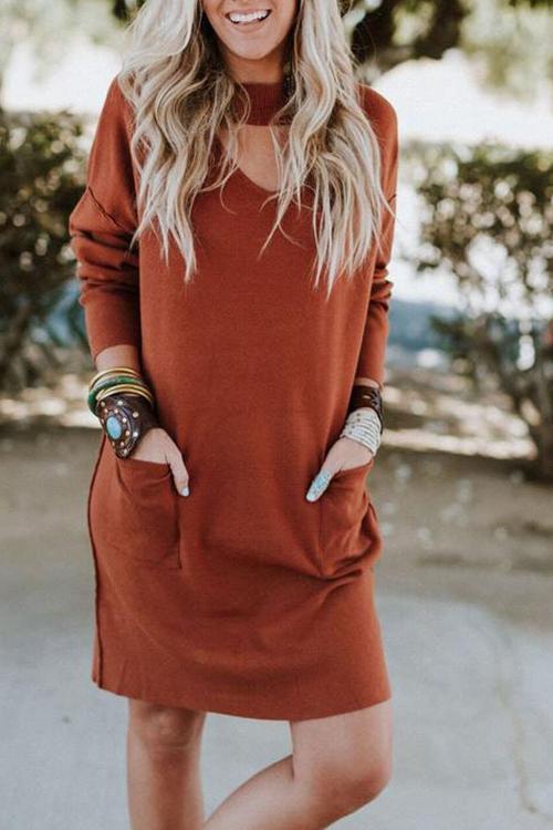 Long Sleeve Warm V-Neck Loose Dress for Winter Days