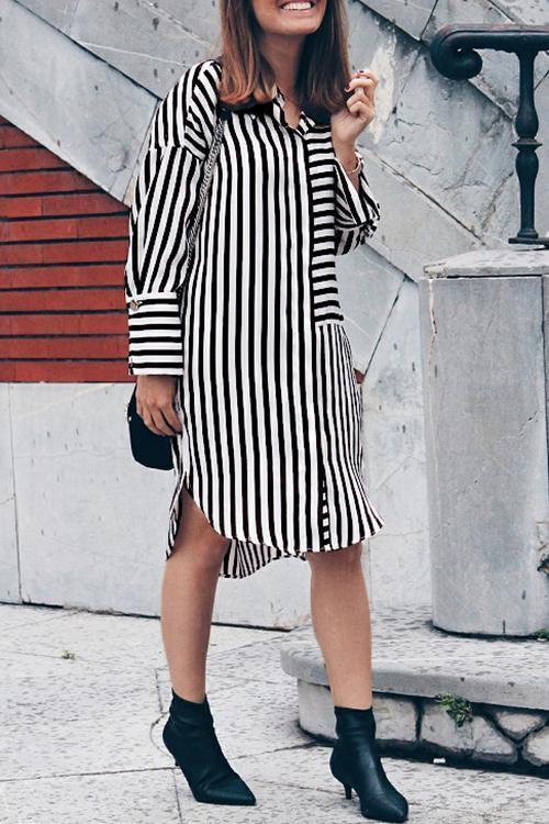 Casual Striped Loose Long Sleeve Dress for Easy Wear