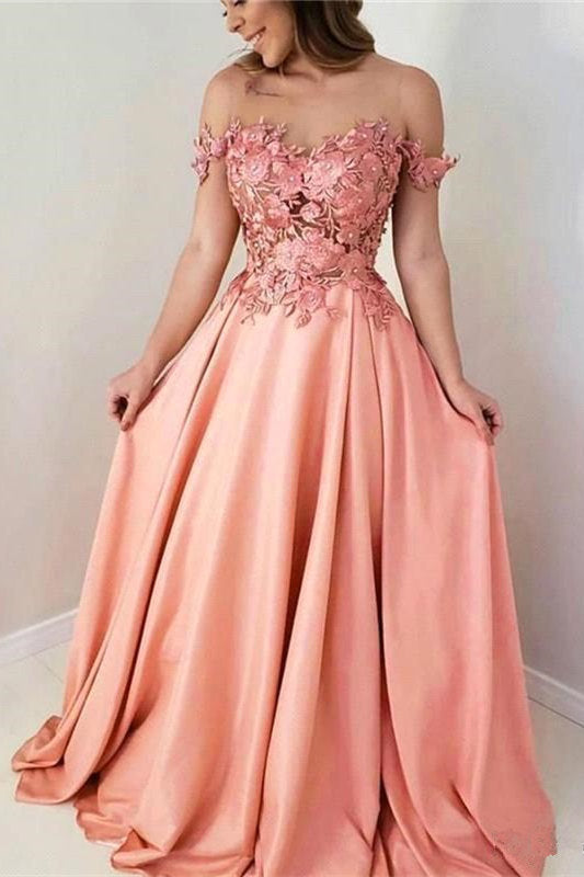 Off-the-Shoulder A-Line Appliques Evening Dress