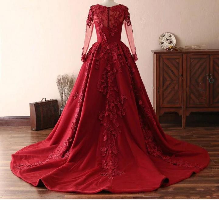 Elegant Long Sleeve Burgundy Lace Evening Gowns