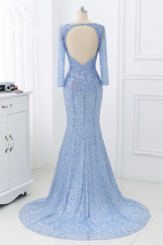 Sparkly Sequined Jewel Long Sleeves Mermaid Prom Dresses