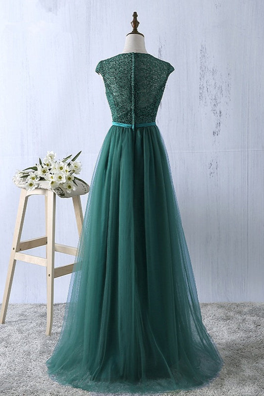 Elegant Dark Green Tulle Jewel Sleeveless Appliques Prom Dress