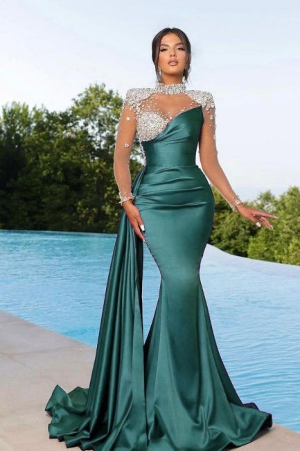 Emerald Green Sweetheart Sparkle Mermaid Evening Dress with Beadings