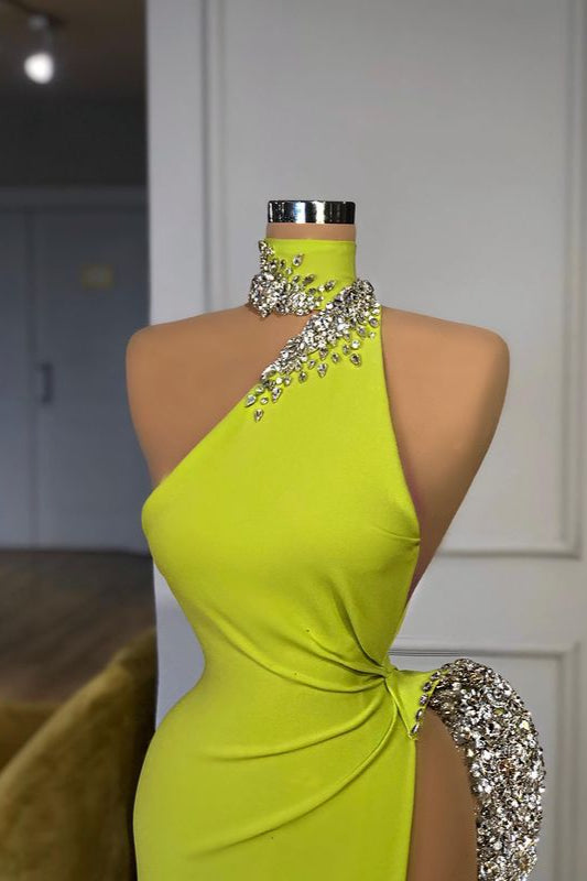 Unique Ginger Yellow Triangle Neck High Side-Cut Sexy Long Evening Dress