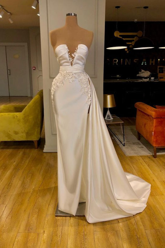 Glamorous Ivory Mermaid Long Prom Dress with Appliques