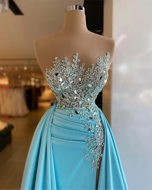 Sleeveless Sequins Mermaid Prom Dress with Detachable Train