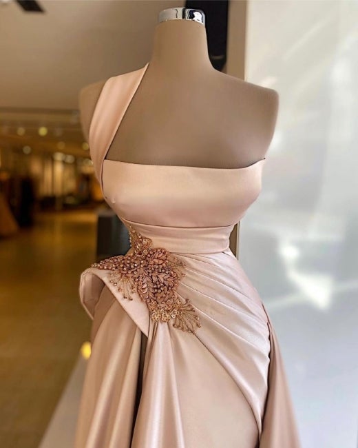 Elegant Champagne High Split Long Prom Dress