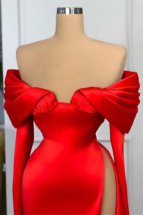 Sexy Red Off-the-Shoulder Long Sleeves Mermaid Prom Dress