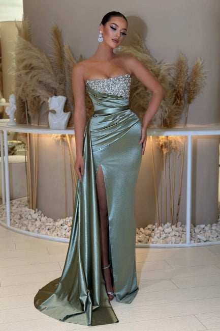 Sexy Sleeveless Column Satin Beaded Embellishments Evening Gown