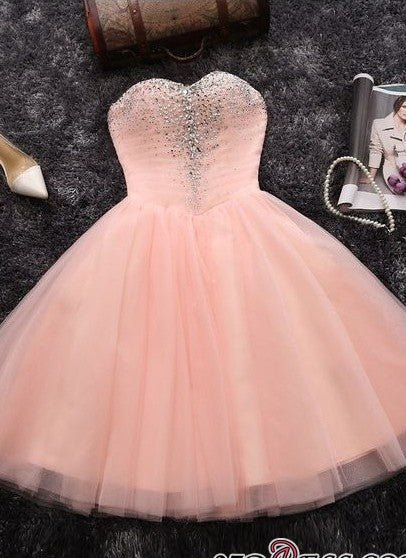 Beads Sequins Coral Pink Sweetheart Hoco Dress