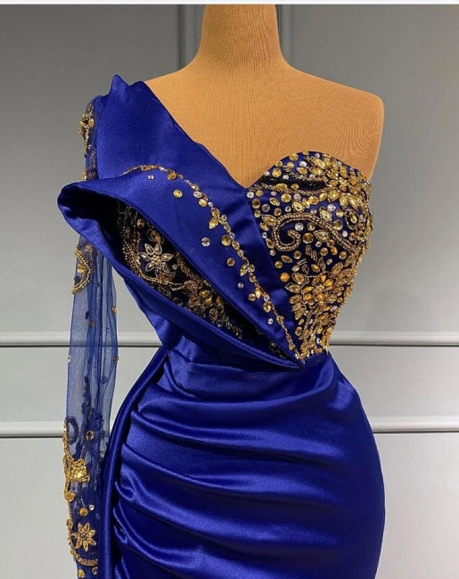 Elegant Royal Blue One-Shoulder Mermaid Prom Gowns