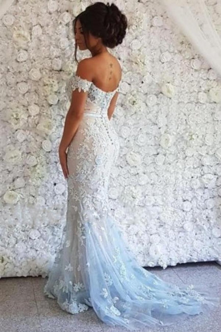 Chic Off-The-Shoulder Lace Mermaid Long Prom Gowns