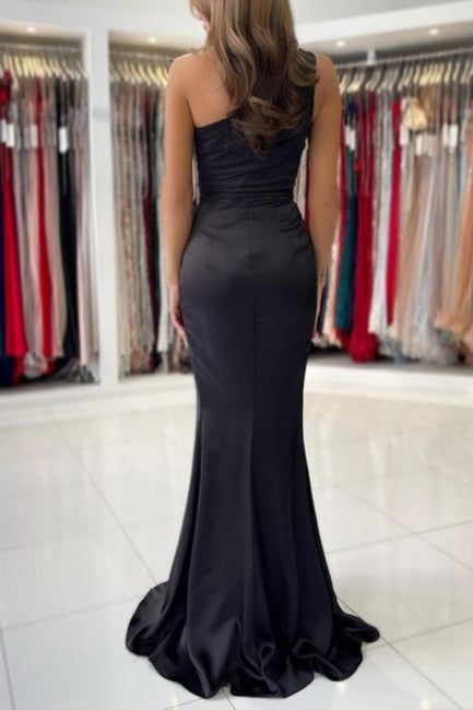 Chic One-Shoulder Sleeveless Mermaid Evening Gowns With Ruffles