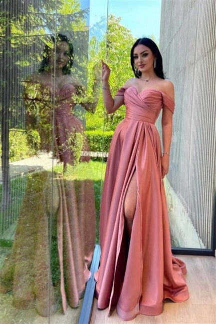 Simple Sweetheart Off-The-Shoulder A-Line Split Long Prom Dress