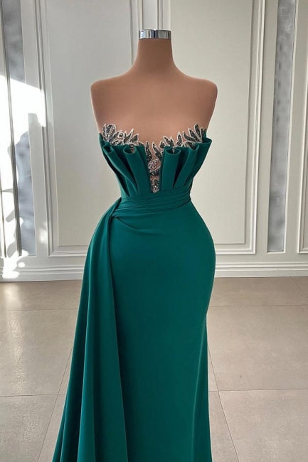 Ballbella Beautiful Dark Green Strapless Long Mermaid Prom Gown