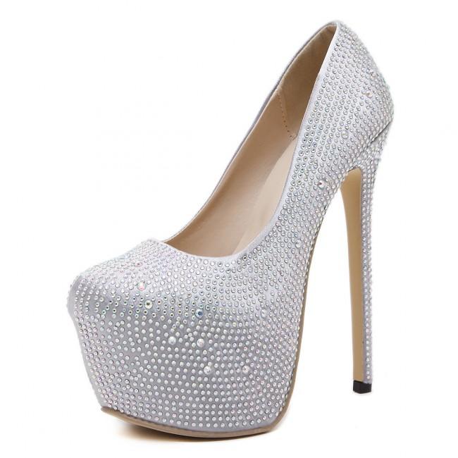 Silver Closed-Toe Sparkly Stiletto Prom Heels