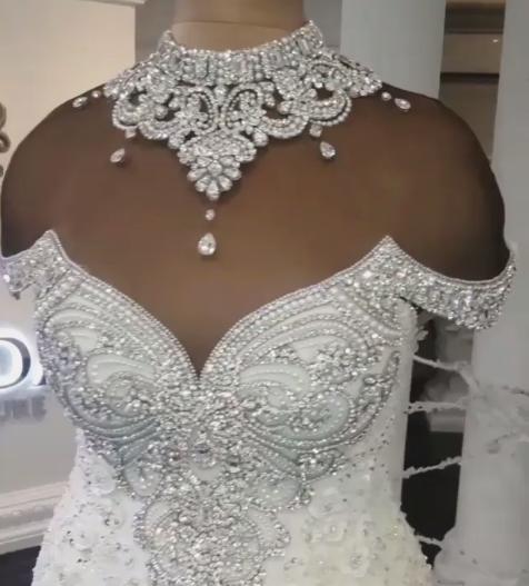 Off-the-Shoulder Mermaid Wedding Dress With Beaded Appliques