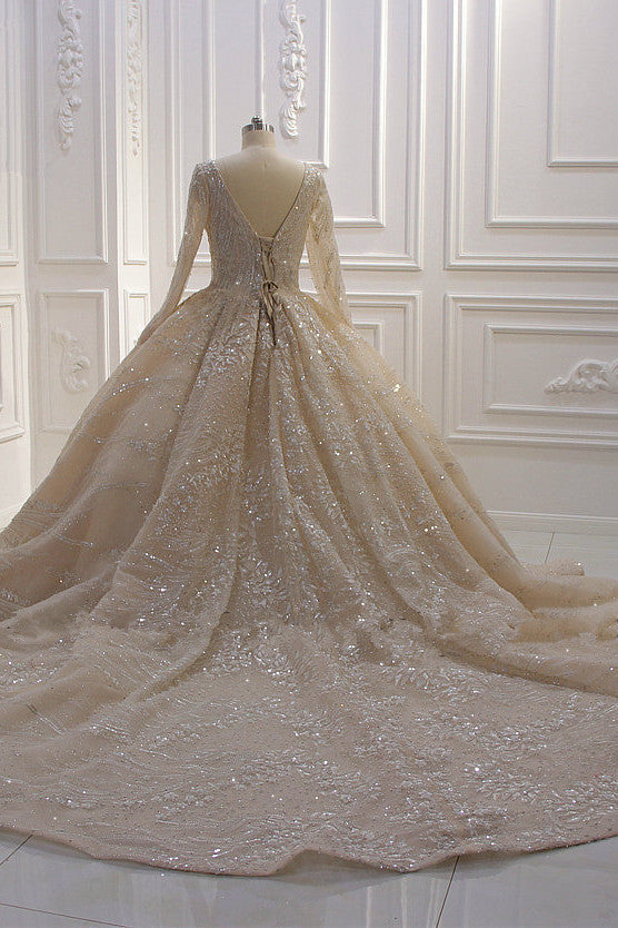 Gorgeous Ball Gown V-neck Long Sleeves Wedding Dress