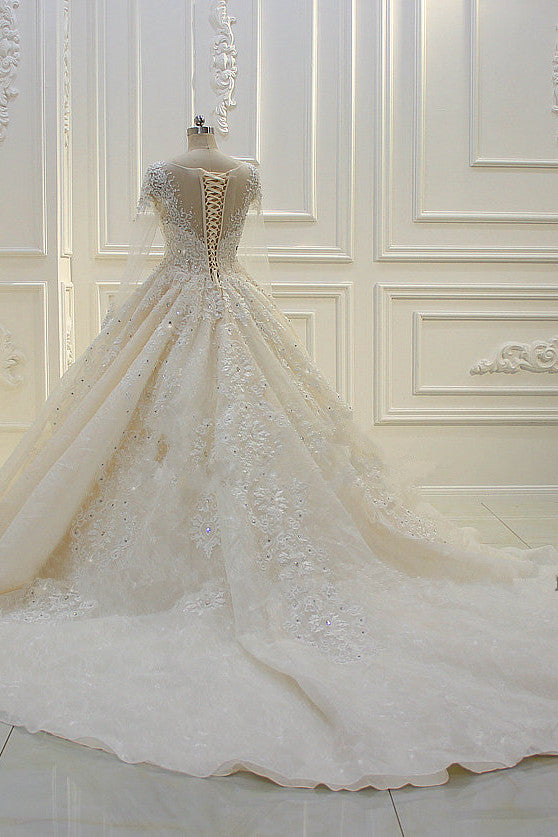 Luxury Ball Gown Jewel Tulle Wedding Dress Sale