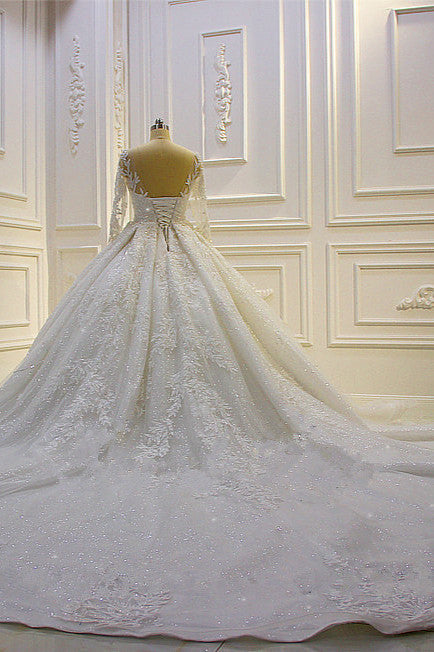 Luxury Ball Gown Lace Appliques Beading Wedding Dress