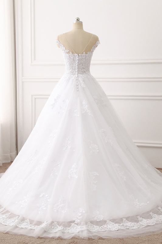 Affordable Sleeveless Jewel Tulle Dress, White Wedding Gown Style