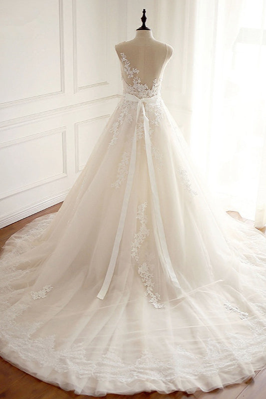 Stylish A-Line Tulle Ivory Dress, Sleeveless & Beading Sash