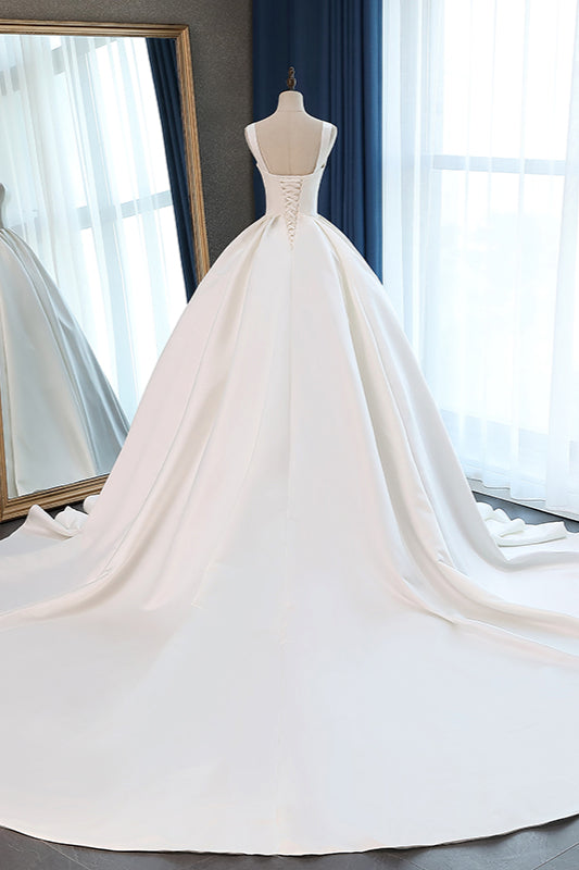 Elegant Straps Square-Neck Ball Gown Wedding Dress with Ruffles