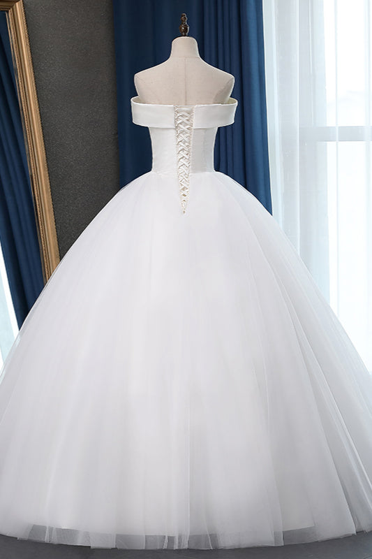 Glamorous Off-Shoulder A-line Tulle Wedding Dress, White Ruffles, on Sale