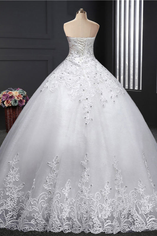 Affordable Strapless Sweetheart Ball Gown Wedding Dress with Appliques